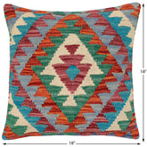 handmade Traditional Pillow Rust Blue Hand-Woven SQUARE 100% WOOL Hand woven turkish pillow2' x 2'